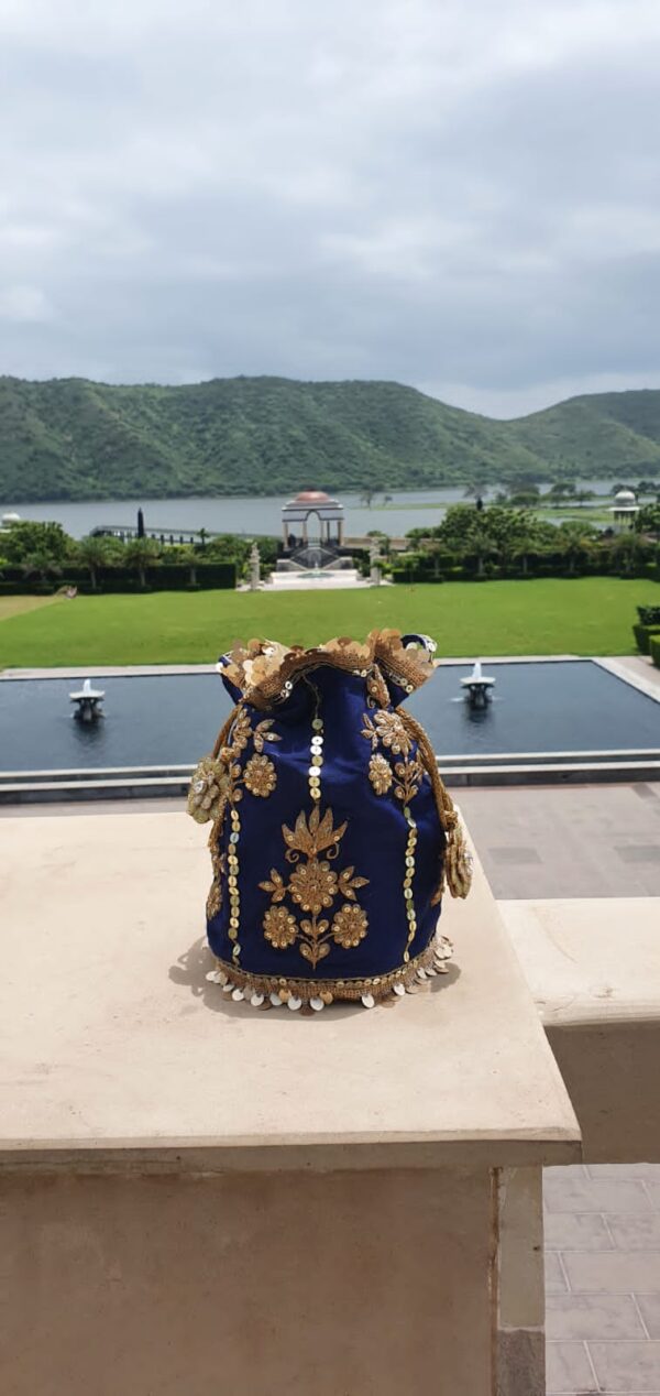 Royal Blue Gold Embellished Potli